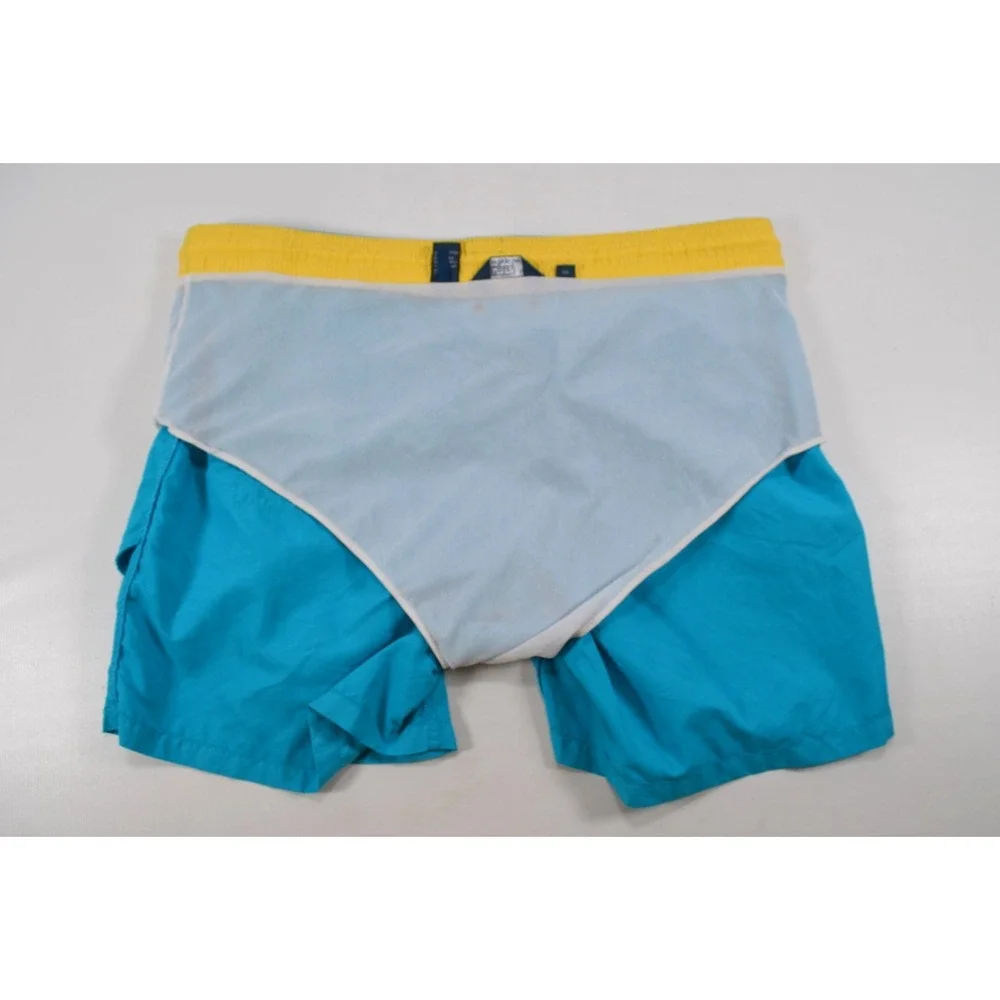 Polo Ralph Lauren Blue Swim Trunks Mens L Mesh Brief Drawstring‎ Yellow Pony